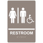 Taupe ADA Braille RESTROOM Sign With Accessible Symbol RRE-120_White_on_Taupe