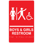 Red ADA Braille Accessible BOYS & GIRLS RESTROOM Sign with Symbol RRE-14771_White_on_Red