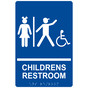 Blue ADA Braille Accessible CHILDRENS RESTROOM Sign with Symbol RRE-14782_White_on_Blue