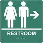 Square Pine Green ADA Braille RESTROOM Right Sign - RRE-14817-99_White_on_PineGreen