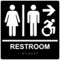 Square Black Braille RESTROOM Right Sign with Dynamic Accessibility Symbol - RRE-14819R-99_White_on_Black