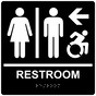Square Black Braille RESTROOM Left Sign with Dynamic Accessibility Symbol - RRE-14820R-99_White_on_Black