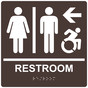 Square Dark Brown Braille RESTROOM Left Sign with Dynamic Accessibility Symbol - RRE-14820R-99_White_on_DarkBrown