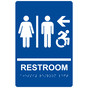 Blue Braille RESTROOM Left Sign with Dynamic Accessibility Symbol RRE-14820R_White_on_Blue