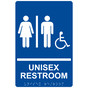 Blue ADA Braille Accessible UNISEX RESTROOM Sign with Symbol RRE-14845_White_on_Blue