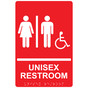 Red ADA Braille Accessible UNISEX RESTROOM Sign with Symbol RRE-14845_White_on_Red