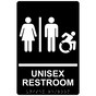 Black Braille UNISEX RESTROOM Sign with Dynamic Accessibility Symbol RRE-14845R_White_on_Black