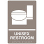Taupe ADA Braille UNISEX RESTROOM Sign with Symbol RRE-14848_White_on_Taupe