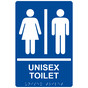 Blue ADA Braille UNISEX TOILET Sign with Symbol RRE-14849_White_on_Blue