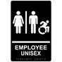 Black Braille EMPLOYEE UNISEX Restroom Sign with Dynamic Accessibility Symbol RRE-19619R_White_on_Black