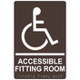 Dark Brown ADA Braille ACCESSIBLE FITTING ROOM Sign with Symbol RRE-19949_White_on_DarkBrown