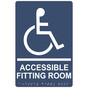 Navy ADA Braille ACCESSIBLE FITTING ROOM Sign with Symbol RRE-19949_White_on_Navy
