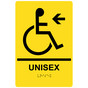 Yellow ADA Braille Accessible UNISEX Left Sign with Symbol RRE-35198-Black_on_Yellow