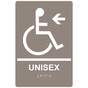 Taupe ADA Braille Accessible UNISEX Left Sign with Symbol RRE-35198-White_on_Taupe