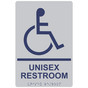 Silver ADA Braille Accessible UNISEX RESTROOM Sign with Symbol RRE-35199-MarineBlue_on_Silver