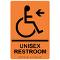 Orange ADA Braille Accessible UNISEX RESTROOM Left Sign with Symbol RRE-35201-Black_on_Orange