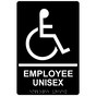 Black ADA Braille Accessible EMPLOYEE UNISEX Sign with Symbol RRE-35202-White_on_Black