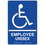 Blue ADA Braille Accessible EMPLOYEE UNISEX Sign with Symbol RRE-35202-White_on_Blue
