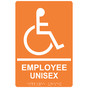 Orange ADA Braille Accessible EMPLOYEE UNISEX Sign with Symbol RRE-35202-White_on_Orange