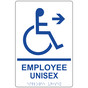White ADA Braille Accessible EMPLOYEE UNISEX Right Sign with Symbol RRE-35203-Blue_on_White