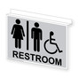 Silver Ceiling-Mount Accessible Unisex RESTROOM Sign With Symbol RRE-7030Ceiling-Black_on_Silver