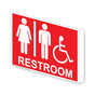 Projection-Mount Red Accesible RESTROOM Sign With Symbol RRE-7030Proj-White_on_Red