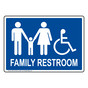 Blue Accessible FAMILY RESTROOM Sign With Symbol RRE-7035-White_on_Blue