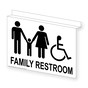 White Ceiling-Mount Accessible FAMILY RESTROOM Sign With Symbol RRE-7035Ceiling-Black_on_White