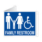 Blue Triangle-Mount Accessible FAMILY RESTROOM Sign With Symbol RRE-7035Tri-White_on_Blue
