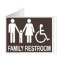 Dark Brown Triangle-Mount Accessible FAMILY RESTROOM Sign With Symbol RRE-7035Tri-White_on_DarkBrown