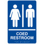 Blue ADA Braille COED RESTROOM Sign with Symbol RRE-810_White_on_Blue