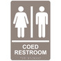 Taupe ADA Braille COED RESTROOM Sign with Symbol RRE-810_White_on_Taupe