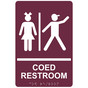 Burgundy ADA Braille Children's COED RESTROOM Sign with Symbol RRE-815_White_on_Burgundy