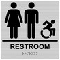 Square Brushed Silver Braille RESTROOM Sign with Dynamic Accessibility Symbol RRE-120R-99_Black_on_BrushedSilver