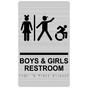 Brushed Silver BOYS & GIRLS RESTROOM Sign with Dynamic Accessibility Symbol RRE-14771R_Black_on_BrushedSilver