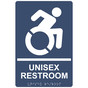 Navy Braille UNISEX RESTROOM Sign with Dynamic Accessibility Symbol RRE-35199R-White_on_Navy