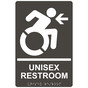 Charcoal Gray Braille UNISEX RESTROOM Left Sign with Dynamic Accessibility Symbol RRE-35201R-White_on_CharcoalGray