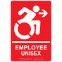 Red Braille EMPLOYEE UNISEX Right Sign with Dynamic Accessibility Symbol RRE-35203R-White_on_Red