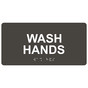 Charcoal Gray ADA Braille Wash Hands Sign with Tactile Text - RSME-366_White_on_CharcoalGray