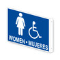 Projection-Mount Blue Accesible WOMEN - MUJERES Restroom Sign With Symbol RRB-7040Proj-White_on_Blue