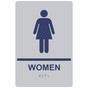 Silver ADA Braille WOMEN Restroom Sign with Symbol RRE-125_MarineBlue_on_Silver