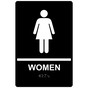 Black ADA Braille WOMEN Restroom Sign with Symbol RRE-125_White_on_Black