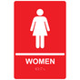 Red ADA Braille WOMEN Restroom Sign with Symbol RRE-125_White_on_Red