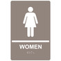 Taupe ADA Braille WOMEN Restroom Sign with Symbol RRE-125_White_on_Taupe