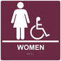 Square Burgundy ADA Braille Accessible WOMEN Sign - RRE-130-99_White_on_Burgundy