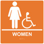Square Orange ADA Braille Accessible WOMEN Sign - RRE-130-99_White_on_Orange