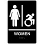 Black Braille WOMEN Restroom Sign with Dynamic Accessibility Symbol RRE-130R_White_on_Black