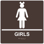 Square Dark Brown ADA Braille GIRLS Sign - RRE-135-99_White_on_DarkBrown