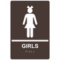 Dark Brown ADA Braille GIRLS Restroom Sign RRE-135_White_on_DarkBrown