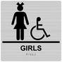Square Brushed Silver ADA Braille GIRLS Sign With Accessible Symbol RRE-140-99_Black_on_BrushedSilver